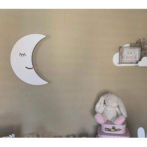 Houten wandlamp - Maan - Draadloos - Timerfunctie - Kinderkamer - Babykamer - Muurlamp - Kind - Baby