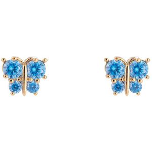 Blauwe vier diamanten Vlinder Oorbellen - Dottilove - 14K Goud Verguld - Oorknoppen - Sieraden
