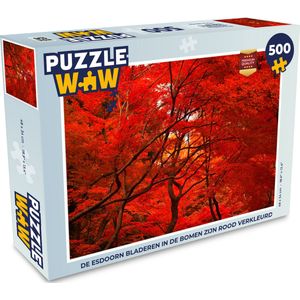 Puzzel De esdoorn bladeren in de bomen zijn rood verkleurd - Legpuzzel - Puzzel 500 stukjes