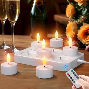 Gezellige LED-Kaarsen Oplaadbare Kaarsen LED Tea Light - Timer - Flikkerend Kaarslicht - Nachtlampje - Elektrische Theelichtjes - Jeugdwijding Windlicht - Tafellicht met 6 stuks LED-Theelichtjes