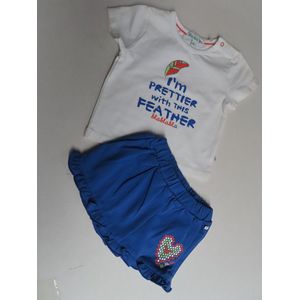 Ensemble - Meisjes - T shirt wit + rokje met slip onder in blauw - 1 jaar 80