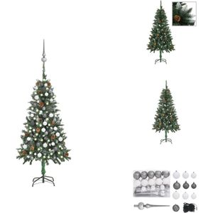 vidaXL Kunstkerstboom - 150 cm - met LED-verlichting - Groen en wit - PVC/IJzer/Kunststof - Decoratieve kerstboom
