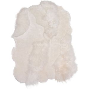 Designer schapenvacht vloerkleed 180 x 120 cm patchwork Ivoor wit; Creme wit | Hoogpolig vloerkleed natuurlijke vorm.