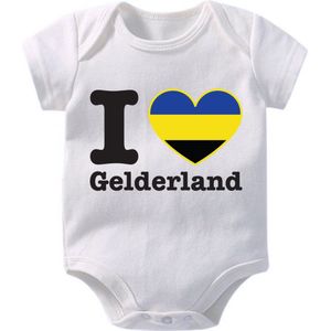 Hospitrix Baby Rompertje met Tekst I Love Gelderland"" | 0-3 maanden | Korte Mouw | Cadeau voor Zwangerschap | Provincies Nederland | Gelderland | Bekendmaking | Aankondiging | Aanstaande Moeder | Moederdag