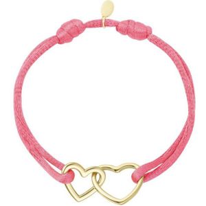 Yehwang armband - Roze koort met gouden hartjes - Stainless steel