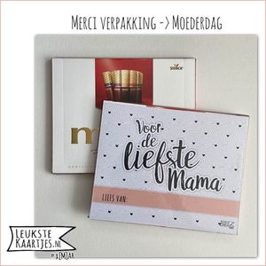 Kaartkadootje Merci -> Moederdag – No:06 (Merci Chocolade - Voor de Liefste Mama - Hartjes-ruit-dots-Zwart/Wit) - LeuksteKaartjes.nl by xMar