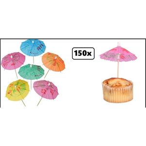 150x Parasol prikkers hout 100mm - IJs dessert eten toetje kerst festival food sorbet pluutje parasol