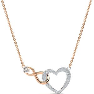 Malinsi Ketting Dames - Zirkonia Infinity Hart - 42+5cm - Rosegoudkleurig Messing - Kettingen liefde hartjes - Cadeau voor haar - verjaardag vrouw - Valentijn