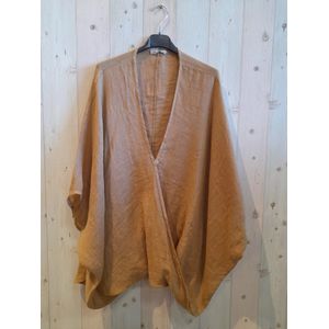 Hammam Linnen blouse - oversized - omarmend - met knoppen - korte mouwen - CAMEL kleur