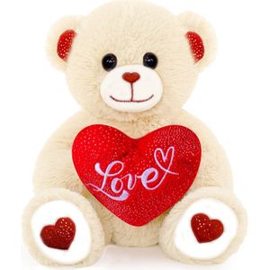 Bella - Love Teddybeer Pluche Knuffel (Wit) 26 cm [Liefde Love Valentijnsdag Plush Bear Toy | Speelgoed Knuffelbeer Knuffeldier voor kinderen jongens meisjes | Moederdag Valentinesday | Cadeau Kado Ik Hou van Jou / I Love You]