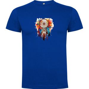 Kobalt Blauw T-Shirt met “Kleurrijke Dromenvanger “ Print Full Color Maat S