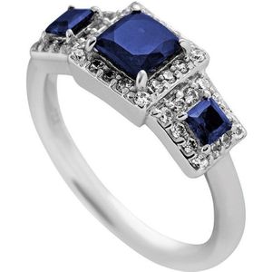 Diamonfire - Zilveren ring met steen Maat 17.5 - Vierkante Blauwe Stenen