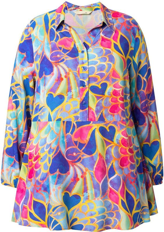 MIAMODA MIAMODA - Dames - Blouse A-lijn mozaïek-patroon lange mouwen - Multicolor - Maat 42