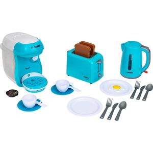 Klein Toys Bosch ontbijtset - broodrooster, koffieapparaat, waterkoker, accessoires - incl. watervuloptie en geluidseffecten - turquoise