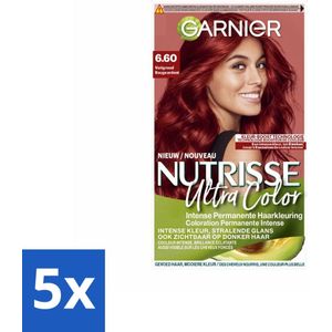 5 x Garnier - Nutrisse Ultra Color 6.60 - Haarkleuring - Vurig Rood - Voedend - Permanente Kleur - Haarverf - Permanent - Rood - Grijsdekking - Voedend
