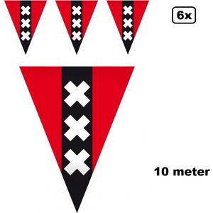 6x Amsterdam Vlaggenlijn - 10 meter - Vlaglijn hoofdstad festival 020 thema feest ajax vlag stad steden