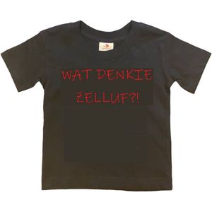 Rotterdam Kinder t-shirt | WAT DENKIE ZELLUF?! | Verjaardagkado | verjaardag kado | grappig | jarig | Rotterdam | Feyenoord | cadeau | Cadeau | Wit/rood | Maat 158/164