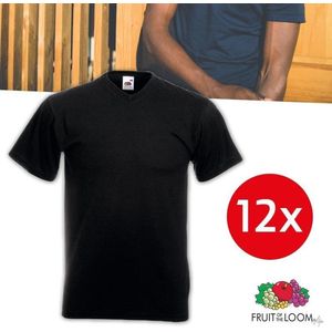 Fruit of the Loom Valueweight - V hals - 12 stuks - M - zwart