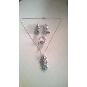 Gemstones-silver 925 zilver 18K witgoudvergulde set natuursteen turquoise met zirkonia