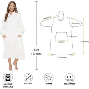 Oversized sherpa-deken met capuchon voor dames en heren, lange comfortabele sherpa-deken, sweatshirt, ruige trui, pluche, warm, comfortabel, eenheidsmaat