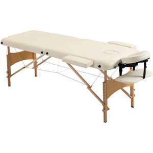 Massagetafel – Massagetafel Hout – Massagebank – Therapie Tafel – Opvouwbare Massagetafel – Draagbaar Design – Verstelbare Hoogte 61-88 cm – Beukenhout Crème Beige