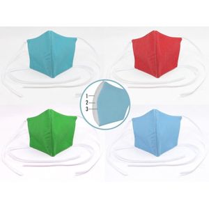 Mondkapje (mondmasker) van katoen - wasbaar en herbruikbaar 3-laags gezichtsmasker - Blauw