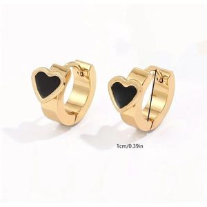 Lucardi - Dames Goldplated oorbellen zwarte agaat - Oorbellen - Cadeau - Staal - Goudkleurig