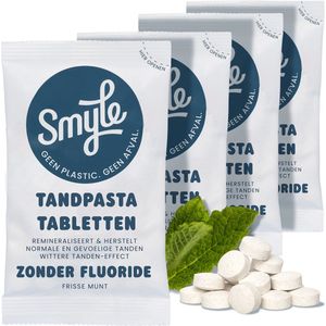 Smyle Freshmint Tandpasta Tabletten Zonder Fluoride - 4 maand Tandpasta Tabs Navulling - Whitening Effect - Geschikt voor Gevoelige Tanden - 100% Natuurlijk & Plasticvrij - Zero Waste