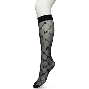 Bonnie Doon Dames Geruite Panty Kniekousen Zwart maat 36/42 - Knie Kousen 20 denier - Ruitjes - Ruiten - Print - Uitstekend draagcomfort - Bonnie Doon Knee High - Kniesokken - Zakt niet af - OEKO-TEX - Black - BP221801.101