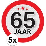 5x 65 Jaar leeftijd stickers rond 9 cm - 65 jaar verjaardag/jubileum versiering