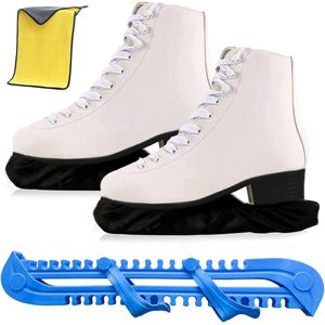 IJsbeschermers voor schaatsen, 1 paar elastische schaatskousen, 1 paar verstelbare kunststof beschermers, 1 handdoek, schaatsbescherming voor volwassenen en kinderen.