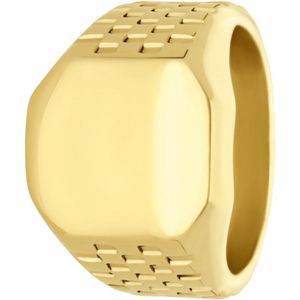 Lucardi Heren Stalen goldplated zegelring bewerkt - Ring - Staal - Goudkleurig - 21 / 66 mm