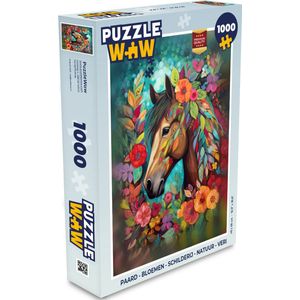 Puzzel Paard - Bloemen - Schilderij - Natuur - Verf - Legpuzzel - Puzzel 1000 stukjes volwassenen