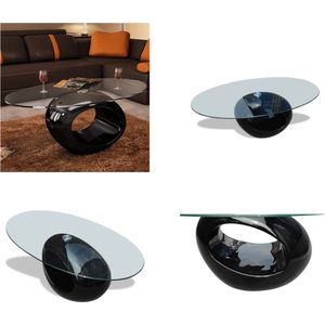 vidaXL Salontafel met ovale glazen tafelblad hoogglans zwart - Salontafel - Salontafels - Salon Tafel - Salon Tafels