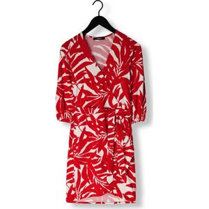 Jansen Amsterdam Vl506 Jersey Print Wrap Dress 3/4 Sleeve Jurken Dames - Kleedje - Rok - Jurk - Rood - Maat M