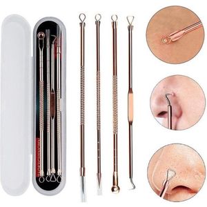 Mee-eters Verwijderen - Blackhead Remover - Puistjes Professionele Kit - Acne Set - 4 Luxe Puisten Lepels - Mee Eter Lepel - Rose