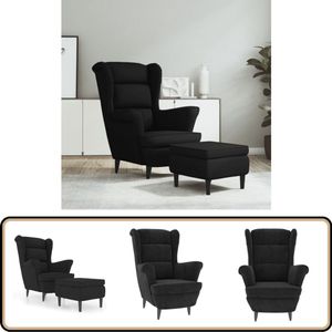 vidaXL Fauteuil met voetenbank - Fluweel - Zwart Fauteuil - Relaxstoel - Stoel - Zitzak - Woonkamer Meubilair