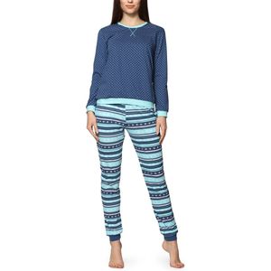 Cornette Dames Pyjama - Lange mouwen - Lange broek - Katoen - CR-634-2015 - Jeans/Turquoise - S