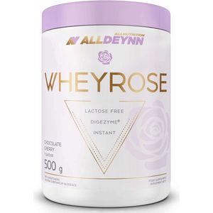 Alldeynn | WheyRose | Chocolate, nut with coolies pieces 500gr 16 doseringen | Instant | Lactose vrij | Instant | Digezyme | Spijsvertering Enzymen | Eiwit shake | Proteïne shake | Eiwitten | Proteïne | Supplement | Concentraat | Nutriwo