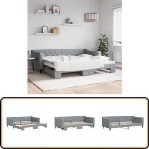 vidaXL Slaapbank met onderschuifbed - 90x200 cm - Grijs Slaapbank - Sofa Bed - Kanapé Lit - 2 Persoons Bed - Grijs Meubilair