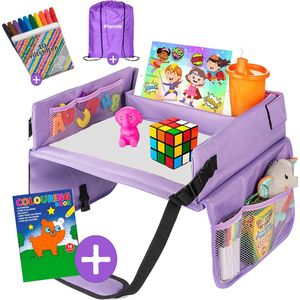 BPgoods® - Reistafel voor kinderen - 2024 - Autotafel - Opvouwbaar - Auto organizer voor kinderen - Speeltafel auto - Tekentafel - Paars - Gratis Kleurboek + 10 Viltstiften