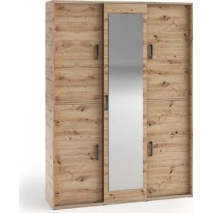 Stijlvolle kledingkast - Kledingkast met spiegel - Planken en ruimte om kleding op te hangen - 150 cm - Ambachtelijke kledingkast