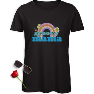 Groovy Mama T-shirt - Mama tshirt - T shirt voor mama - Dames shirt met print - Vrouwen t Shirt met vrolijke opdruk - Moederdag cadeau t Shirt - Verkrijgbaar in maten: S M L XL XXL - T shirt kleuren: Wit, Zwart en Groen.