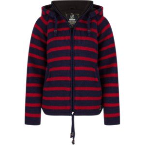Gebreid Wollen Dames Vest van Schapenwol met Polyester Fleece voering en afneembare capuchon - SHAKALOHA - W Breton Ziphood NavyRed XL