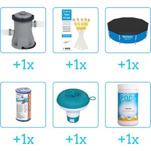 Accessoires voor Bestway Steel Pro MAX Zwembad - 305x76 cm - Rond - Bestway - 56406 - Pomp - Testrips - Afdekzeil - Filter - Chloordrijver - Chloor