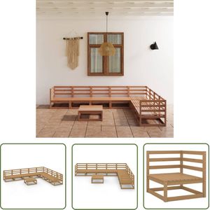 The Living Store 9-delige Loungeset massief grenenhout honingbruin - Tuinstoel - Lounge Set - Tuinset - Houten Tuinbank - Buitentijdbank