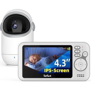 Babyfoon met camera 4,3 inch en audio, pan-tilt 300° rotatie, video babymonitor met VOX intercomfunctie, nachtzicht en temperatuursensor