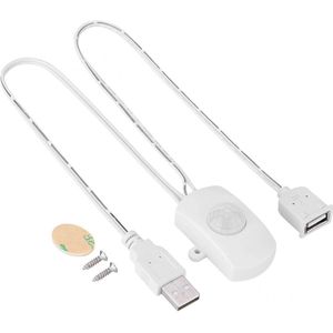 Mini LED USB PIR Infrarood bewegingssensor Detectorschakelaar voor automatische verlichting in gangen, badkamers, kelders, magazijnen en garages (wit)