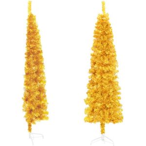 vidaXL - Kunstkerstboom - half - met - standaard - smal - 210 - cm - goudkleurig