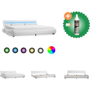 vidaXL Bedframe met LED kunstleer wit 180x200 cm - Bed - Inclusief Reiniger